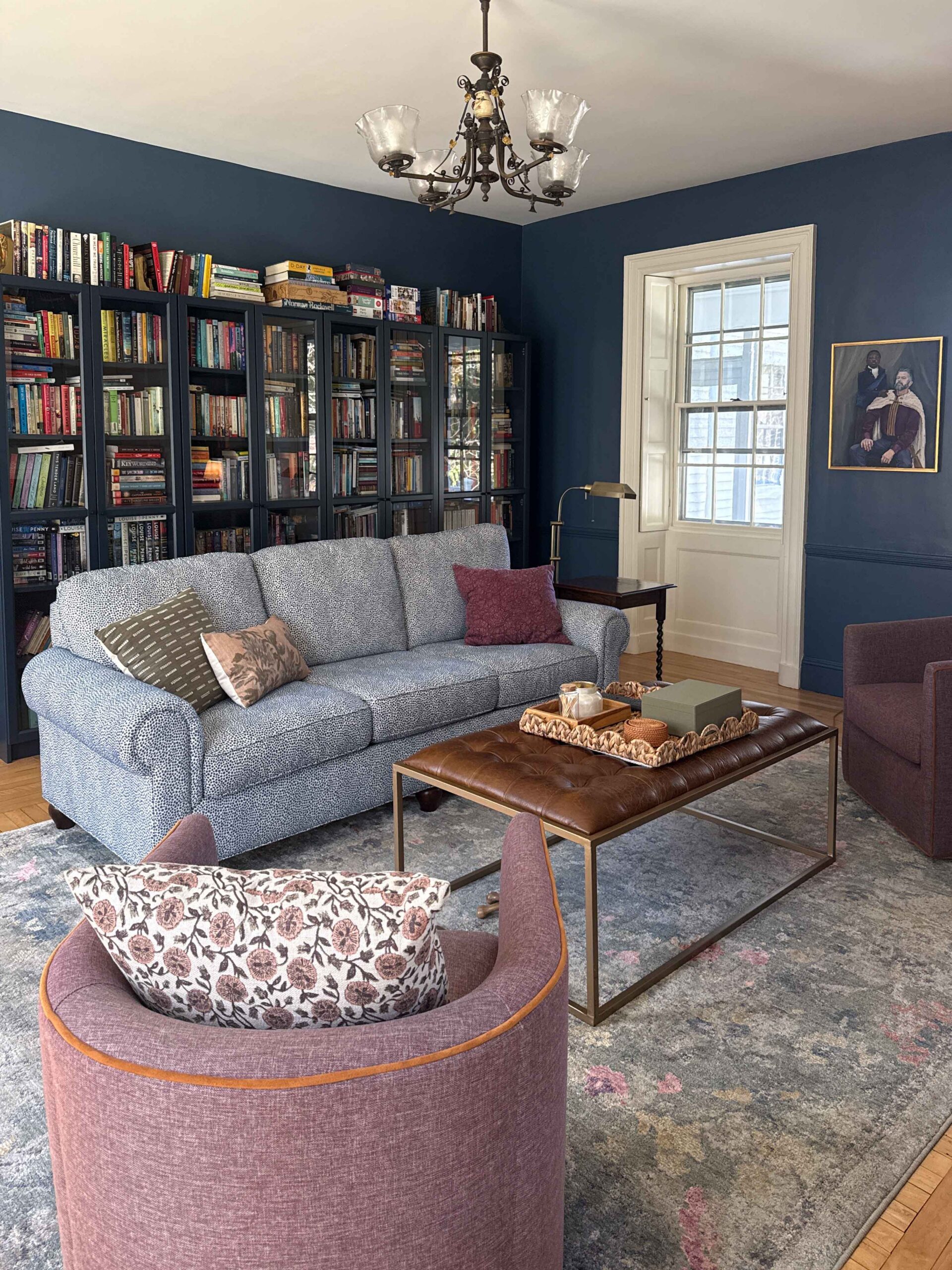 Navy blue library and sitting room