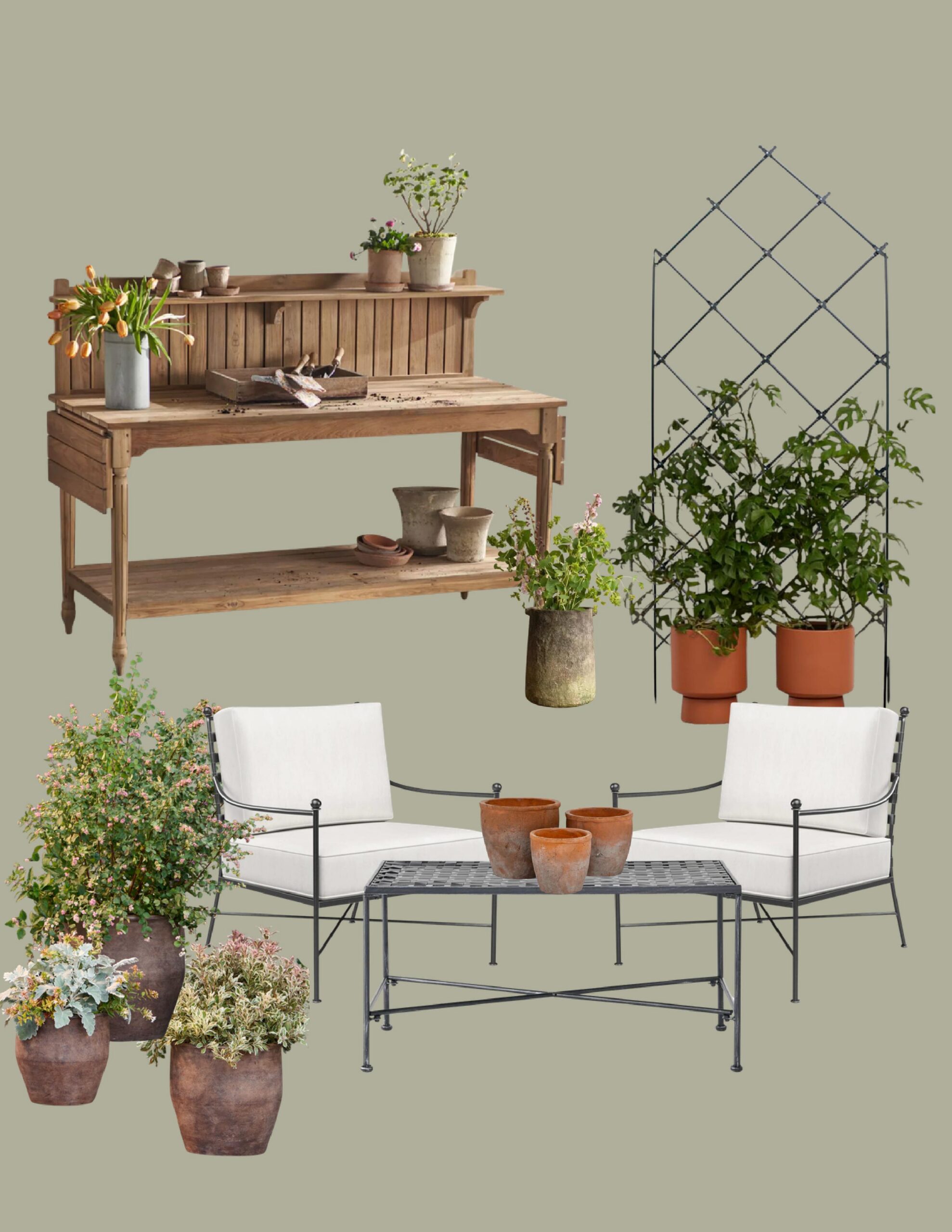 Patio design with iron chairs and trellis - Nadine Stay