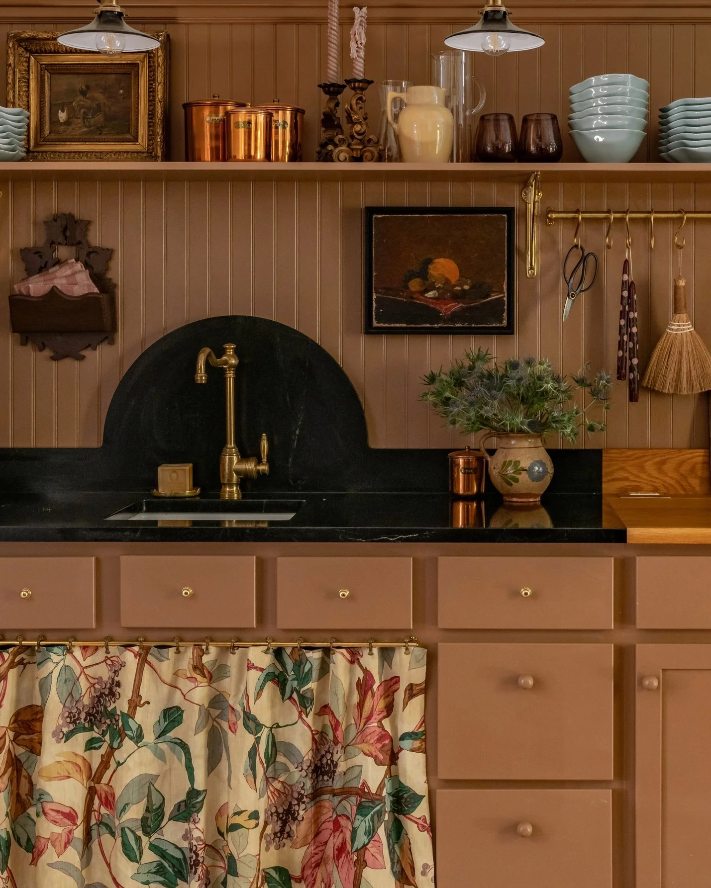 Studio Lolac pink kitchen with partial overlay cabinets